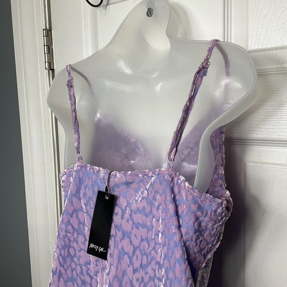 NWT Nasty Gal Animal Print Cowl Neck Mini Slip Dress Pink Purple Velour Size 8 - Picture 15 of 16